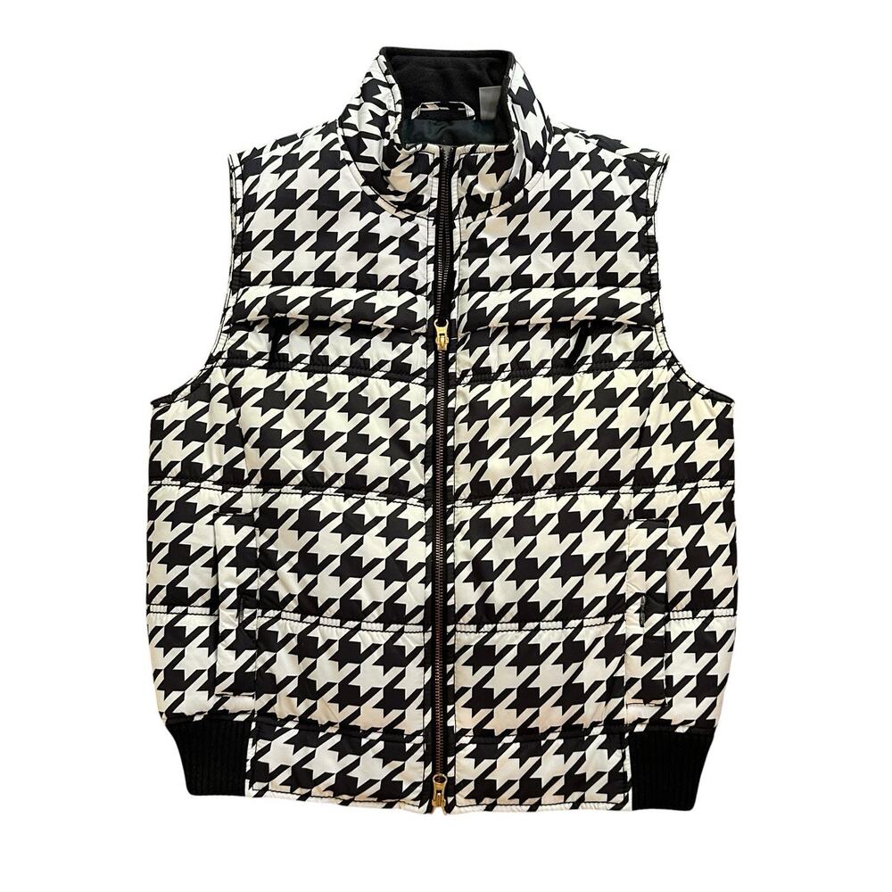 Houndstooth Cropped Puffer Vest Black & White Double Zip 38” Chest Medium -